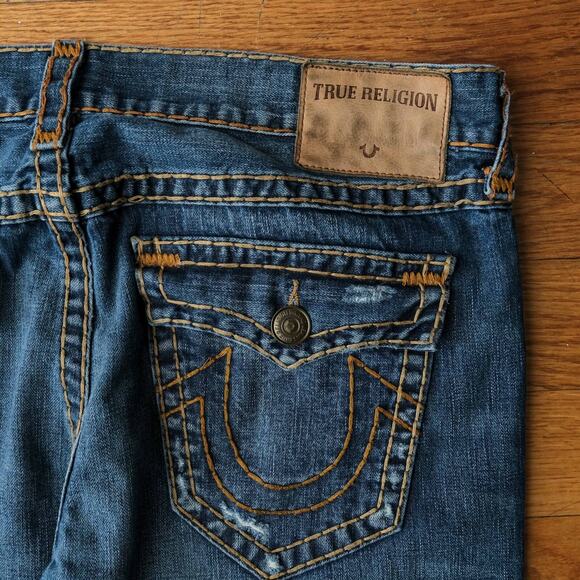True Religion Men's Straight Jeans - Distressed Blue - Picture 10 of 10